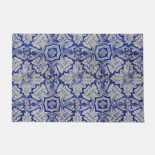 Blauw en wit  Floral Pattern Deurmat (Voorkant)