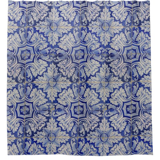 Blauw en wit Floral Pattern Douchegordijn (Voorkant)