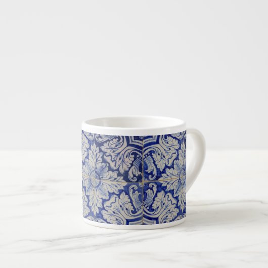 Blauw en wit  Floral Pattern Espresso Kop (Voorkant rechts)