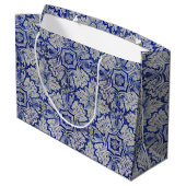 Blauw en wit  Floral Pattern Groot Cadeauzakje (Achterkant Gekanteld)