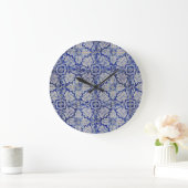 Blauw en wit Floral Pattern Grote Klok (Huis)