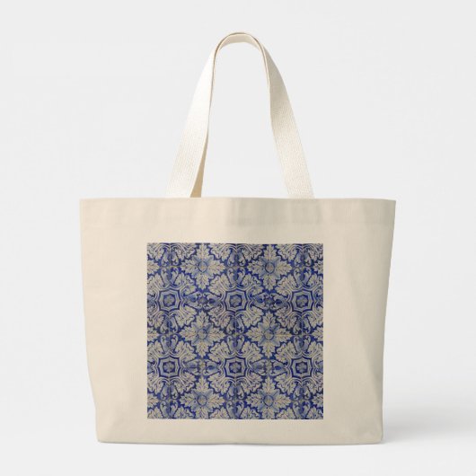 Blauw en wit Floral Pattern Grote Tote Bag (Achterkant)