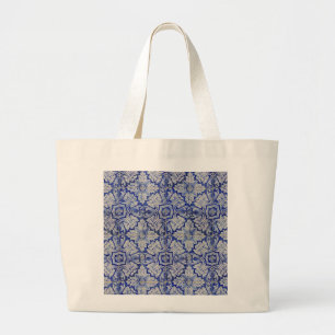 Blauw en wit  Floral Pattern Grote Tote Bag