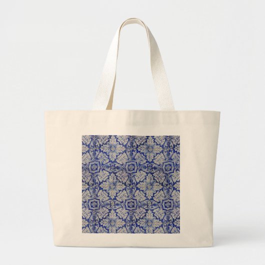 Blauw en wit Floral Pattern Grote Tote Bag (Voorkant)