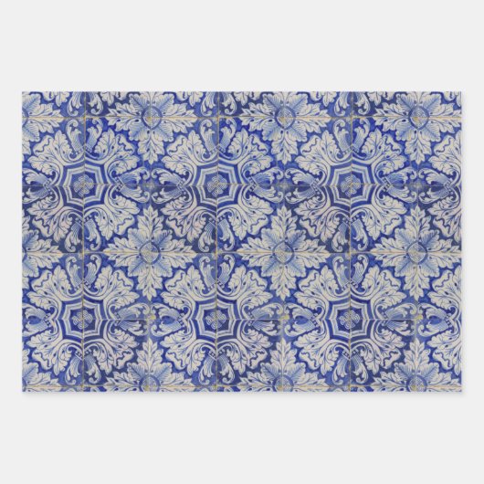 Blauw en wit  Floral Pattern Inpakpapier Vel (Voorkant 2)