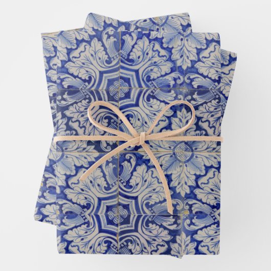Blauw en wit  Floral Pattern Inpakpapier Vel (In situ)