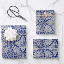 Blauw en wit  Floral Pattern Inpakpapier Vel