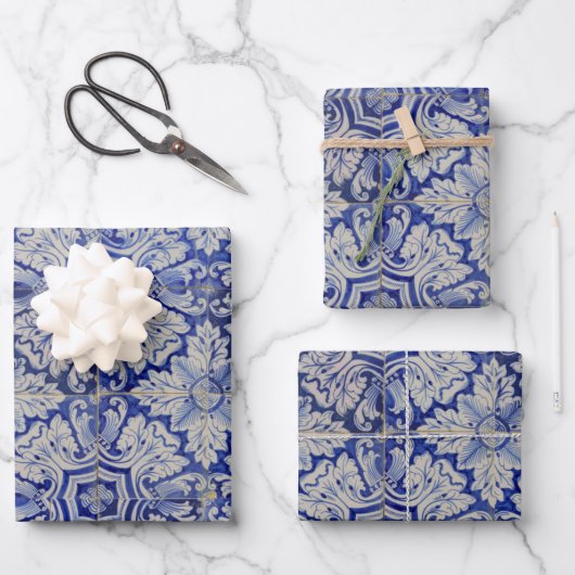 Blauw en wit  Floral Pattern Inpakpapier Vel (Voorkant)