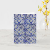 Blauw en wit  Floral Pattern Kaart (Gele Bloem)