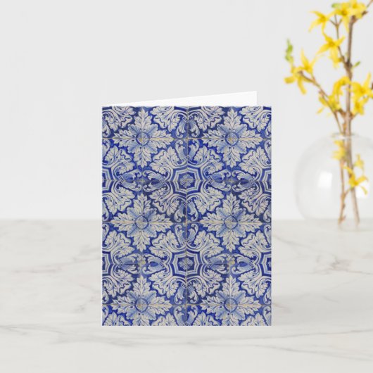 Blauw en wit  Floral Pattern Kaart (Gele Bloem)