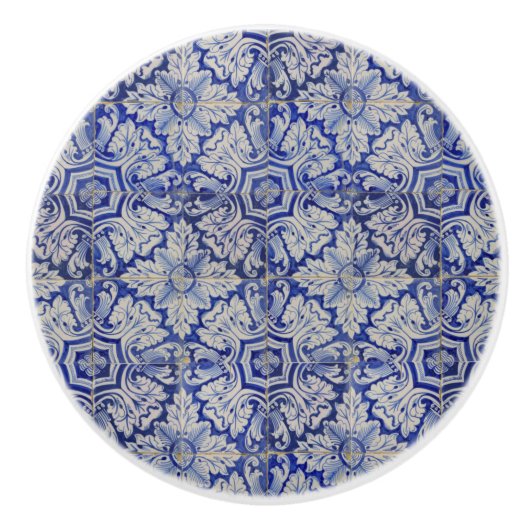 Blauw en wit  Floral Pattern Keramische Knop (Voorkant)