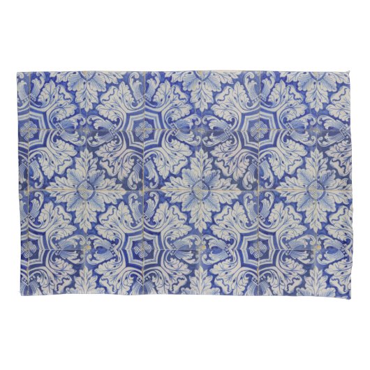 Blauw en wit  Floral Pattern Kussensloop (Voorkant-Links)