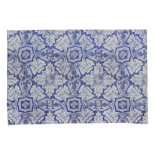Blauw en wit  Floral Pattern Kussensloop (Voorkant-Rechts)