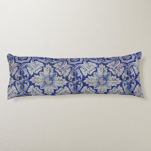 Blauw en wit Floral Pattern Lichaamskussen (Achterkant)