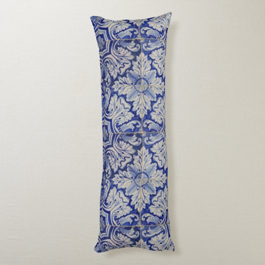 Blauw en wit  Floral Pattern Lichaamskussen (Achterkant (Verticaal))