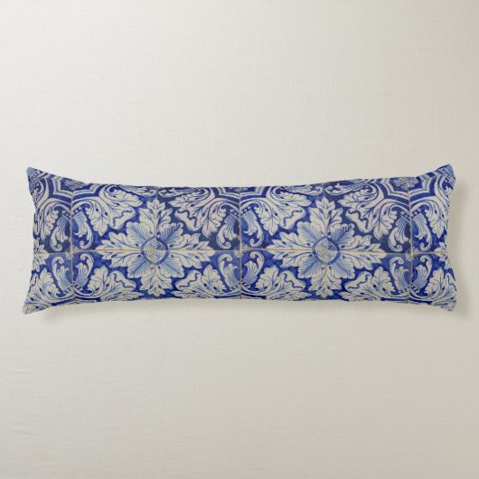 Blauw en wit  Floral Pattern Lichaamskussen (Voorkant)
