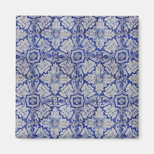 Blauw en wit  Floral Pattern Magneet (Voorkant)