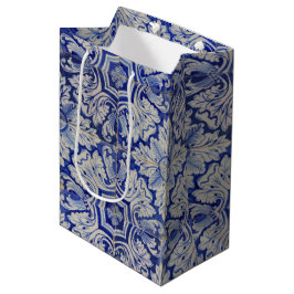 Blauw en wit  Floral Pattern Medium Cadeauzakje