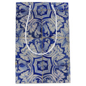 Blauw en wit  Floral Pattern Medium Cadeauzakje (Voorkant)