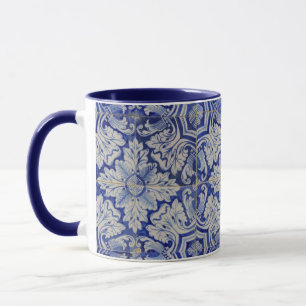 Blauw en wit  Floral Pattern Mok