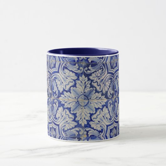 Blauw en wit  Floral Pattern Mok (Midden)