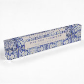 Blauw en wit Floral Pattern Naambordje