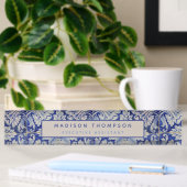 Blauw en wit Floral Pattern Naambordje