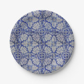 Blauw en wit Floral Pattern Papieren Bordje (Voorkant)