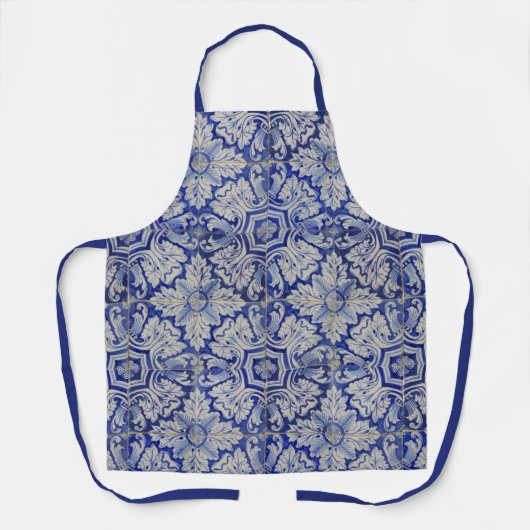 Blauw en wit  Floral Pattern Schort (Voorkant)