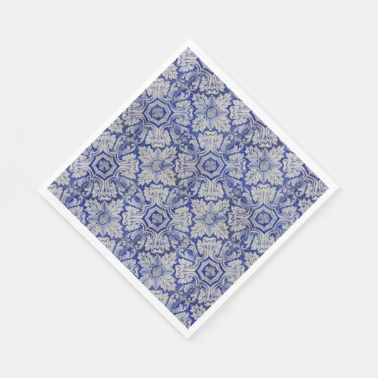 Blauw en wit  Floral Pattern Servet (Hoek)