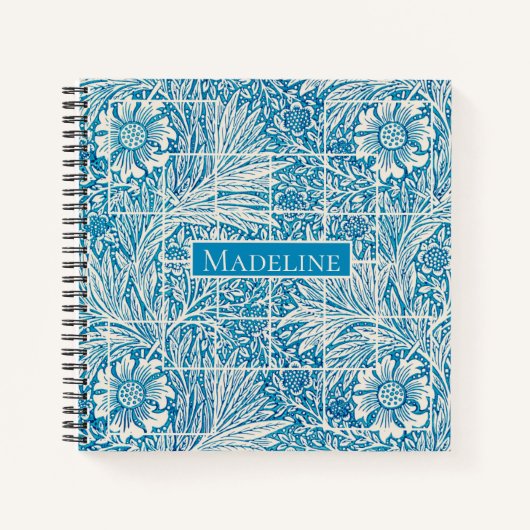 Blauw en wit  Floral Pattern Square Notitieboek (Voorkant)