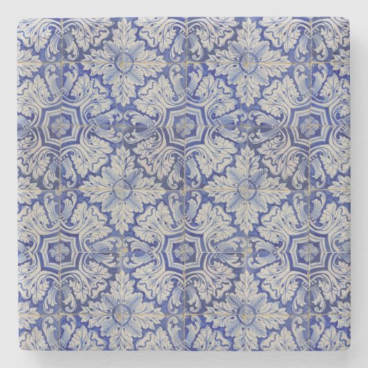 Blauw en wit Floral Pattern Stenen Onderzetter (Voorkant)
