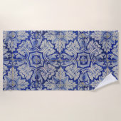 Blauw en wit  Floral Pattern Strandlaken (Voorkant)