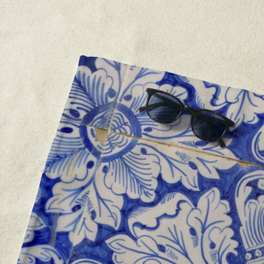 Blauw en wit  Floral Pattern Strandlaken (In situ)