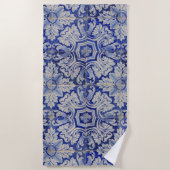 Blauw en wit  Floral Pattern Strandlaken (Voorkant)