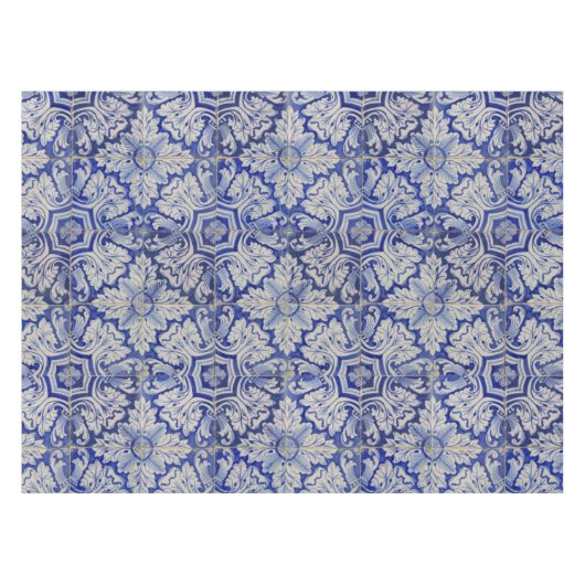 Blauw en wit Floral Pattern Tafelkleed (Voorkant (Horizontaal))