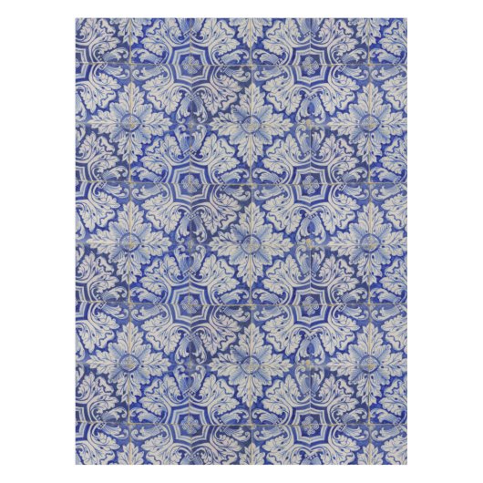 Blauw en wit Floral Pattern Tafelkleed (Voorkant)