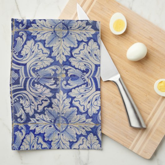 Blauw en wit  Floral Pattern Theedoek (Quarter Fold)