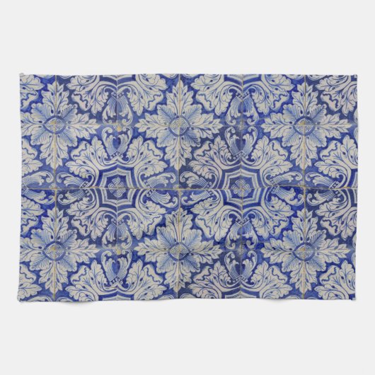 Blauw en wit Floral Pattern Theedoek (Horizontaal)