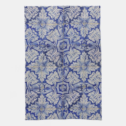 Blauw en wit  Floral Pattern Theedoek (Verticaal)