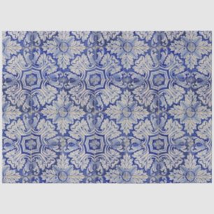 Blauw en wit Floral Pattern Tissuepapier