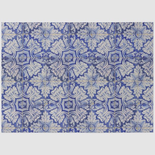 Blauw en wit Floral Pattern Tissuepapier (Voorkant)