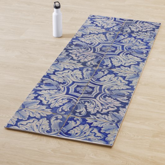 Blauw en wit  Floral Pattern Yogamat (In situ)