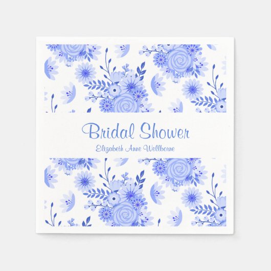 Blauw en wit Floral Vrijgezellenfeest Papieren ser Servet (Voorkant)