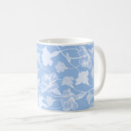 Blauw en wit floreel patroon koffiemok