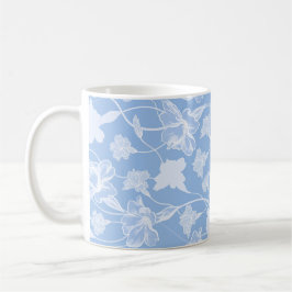 Blauw en wit floreel patroon koffiemok