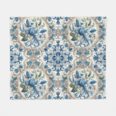 Blauw en Wit Foliage Design Fleece Deken (Voorkant (Horizontaal))