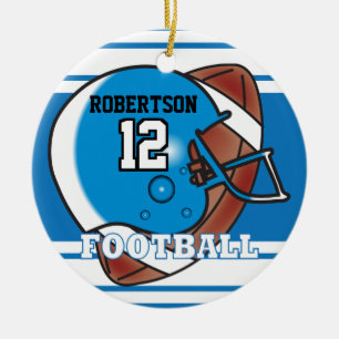 Blauw en wit Football Keramisch Ornament