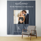 Blauw en Wit-Foto-Bruiloft- Wandkleed (In situ)