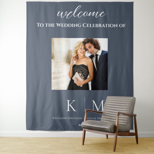 Blauw en Wit-Foto-Bruiloft- Wandkleed (In situ)